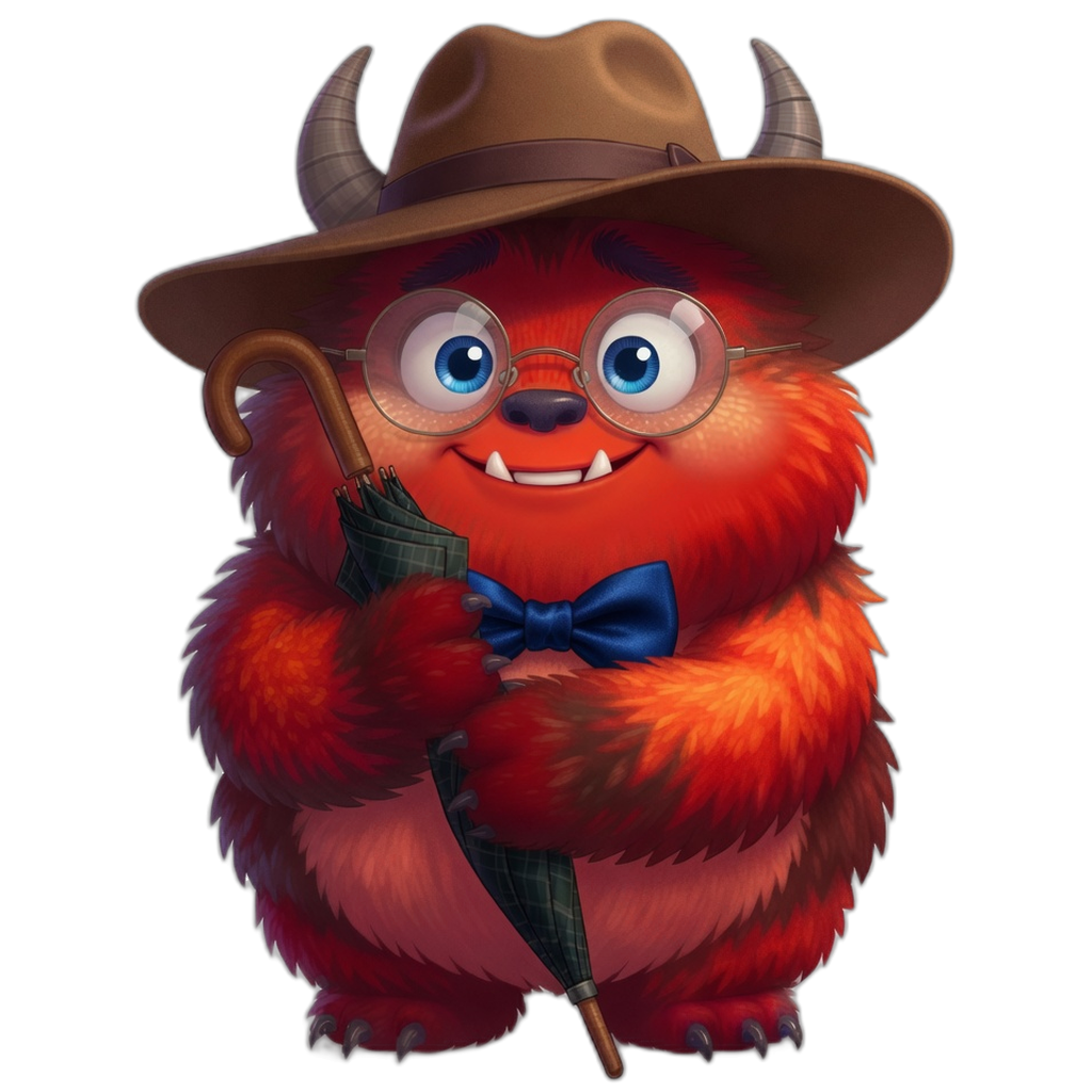 Robert, The Insurance Beast mascot — crimson beast with umbrella